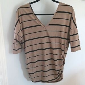 One Clothing Top M Tan w Black Stripes